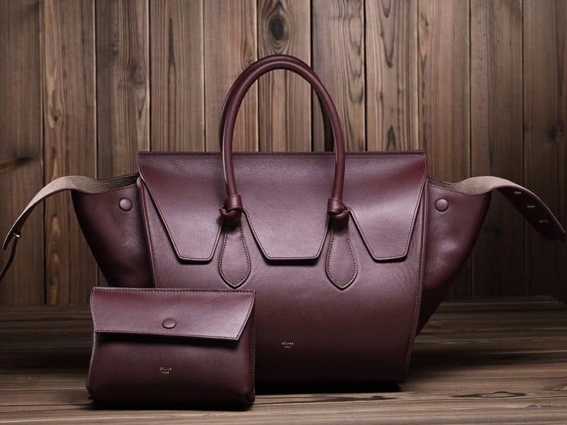 Celine Tie Nano Top Handle Bag Leather Burgundy 1