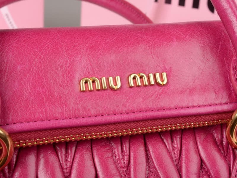 Miu Miu Glazed Matelasse Leather Zip Satchel Hot Pink 5