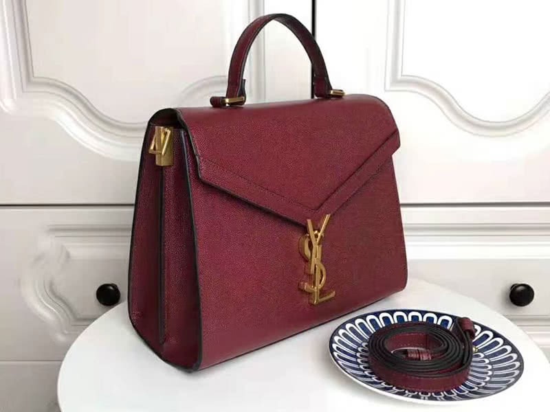 Saint Laurent Cassandra Top Handle Medium Bag In Grain Leather Burgundy 2