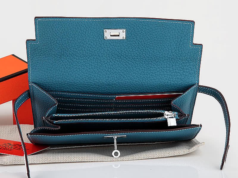 Hermes Dogon Togo Original Leather Kelly Long Wallet Medium Blue 3