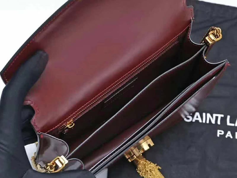 Saint Laurent Cassandra Monogram Clasp Bag Calfskin Burgundy 9