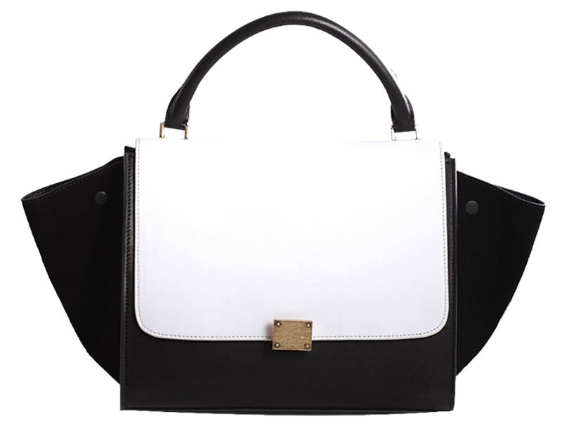 Celine Trapeze Shoulder Bag Multicolor Calfskin White Black Suede Black 1