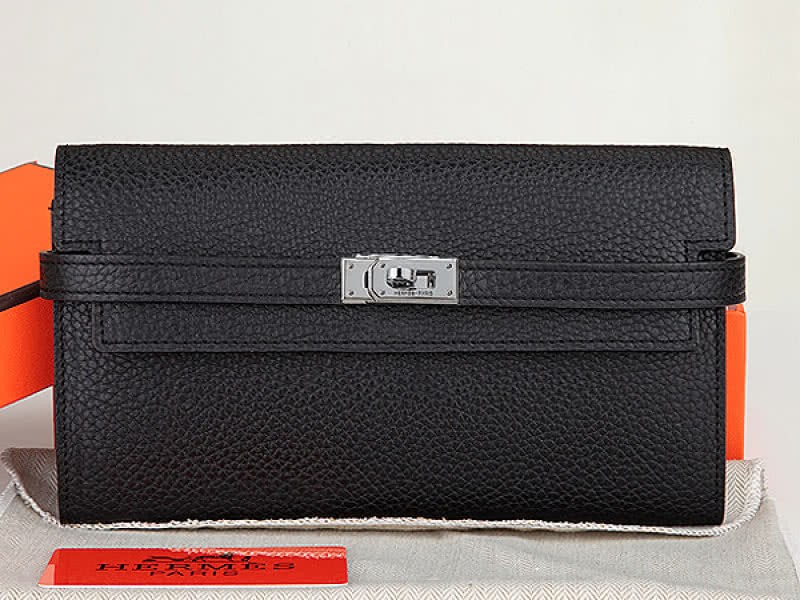 Hermes Dogon Togo Original Leather Kelly Long Wallet Black 1