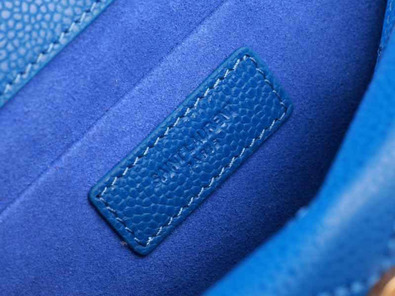 Ysl Small Monogramme Satchel Blue Grain Textured Matelasse Leather 13