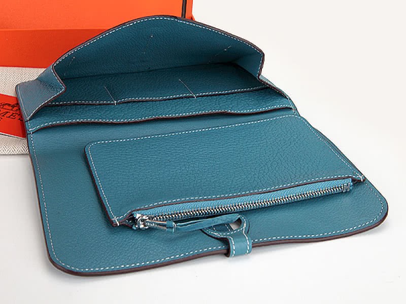 Hermes Dogon Togo Original Leather Combined Wallet Medium Blue 4