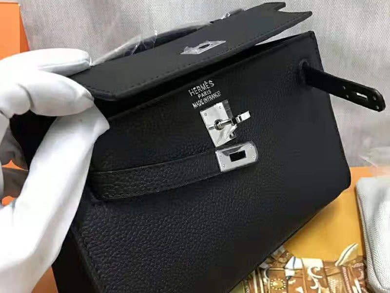 Hermes Pochette Kelly Togo Leather Silver Hardware Black 3
