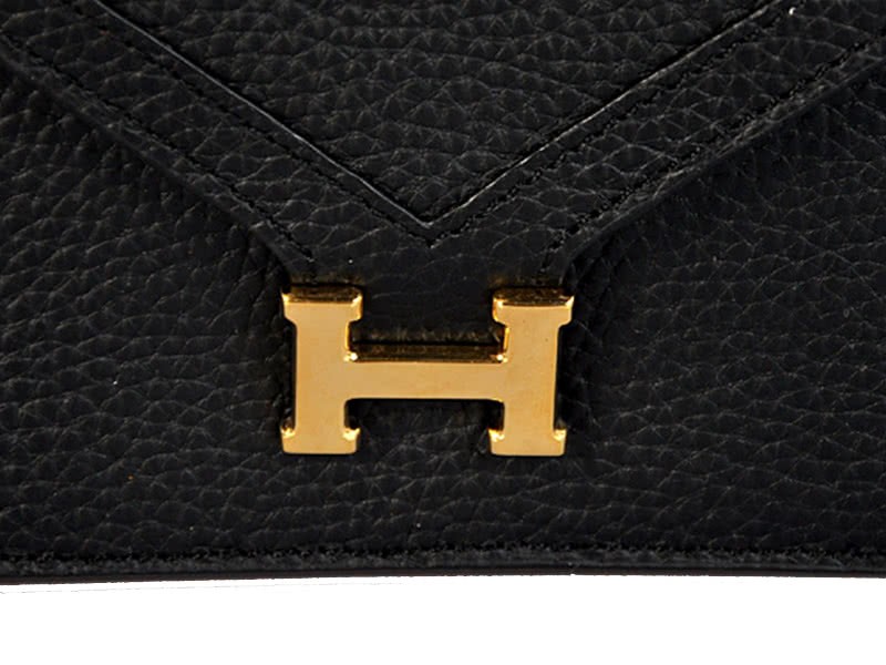 Hermes Pilot Envelope Clutch Black With Gold Hardware 7
