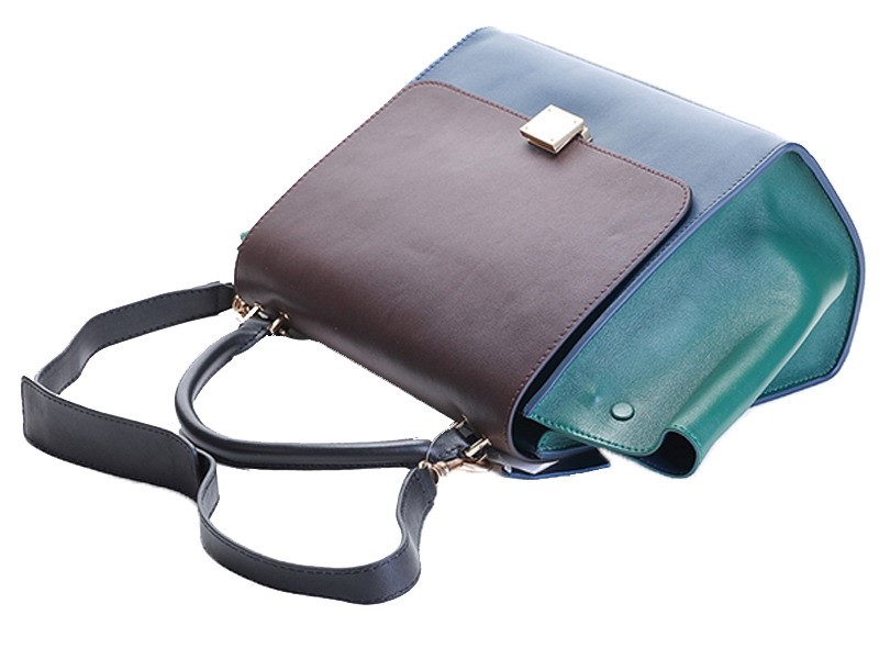 Celine Trapeze Shoulder Bag Multicolor Calfskin Choco Navy Green 5
