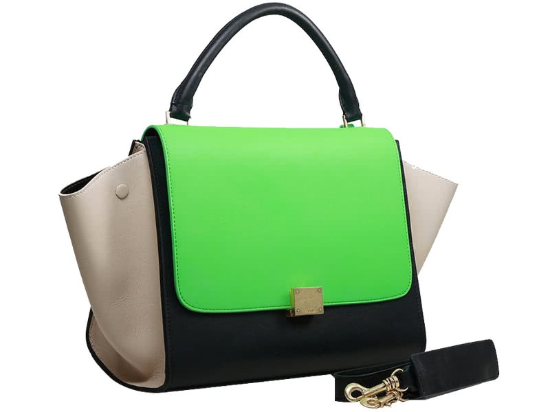 Celine Trapeze Shoulder Bag Multicolor Calfskin Green Black Cream 2