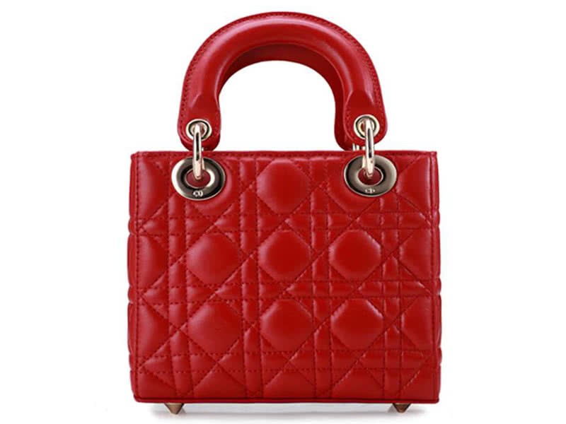 Dior Lady Dior Nano Leather Bag Gold Hardware Red 2