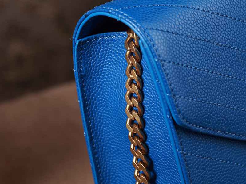 Ysl Small Monogramme Satchel Blue Grain Textured Matelasse Leather 5