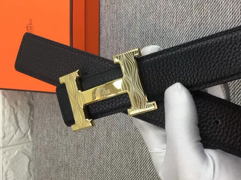 Hermes Shiny Gold H Belt Buckle & Reversible Leather Strap Black 4