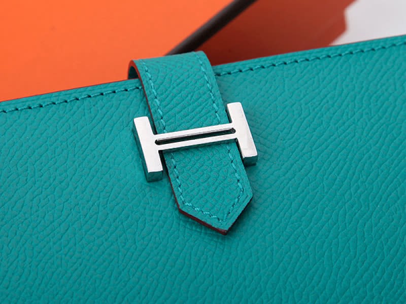 Hermes Epsom Original Calfskin Bearn Japonaise Bi-Fold Wallet Turquoise 3