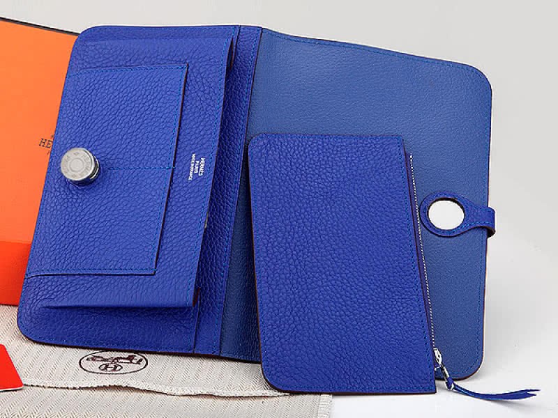 Hermes Dogon Togo Original Leather Combined Wallet Electric Blue 3
