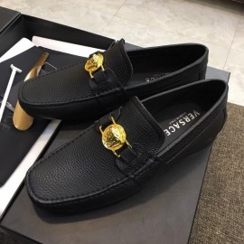 Versace Cowhide Loafers Gold Buckle Black Men