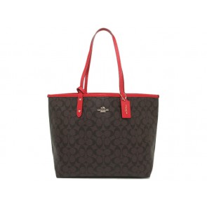 Coach Reversible Signature City Tote Brown Red