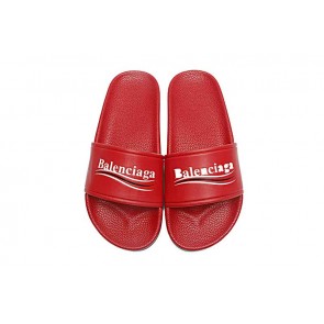 Balenciaga Logo flat pool Slide Sandals Red