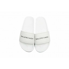 Balenciaga Logo flat pool Slide Sandals White