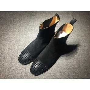 Christian Louboutin Men's Boots Black Suede And Rivets On The Toe Cap