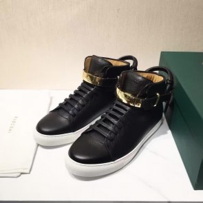 Buscemi Sneakers High Top Black Leather White Sole Lock And Belts Men