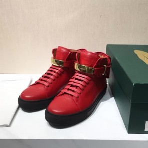 Buscemi Sneakers High Top Red Leather Black Sole Lock And Belts Men