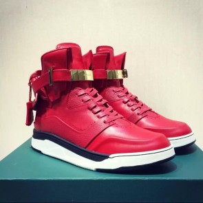 Buscemi Sneakers High Top Red Leather Lock And Belts Men