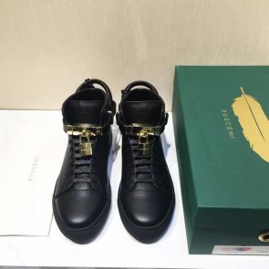 Buscemi Sneakers High Top All Black Leather Golden Lock Men