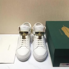 Buscemi Sneakers High Top Leather All White Golden Lock Men