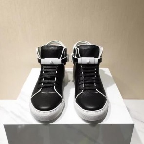 Buscemi Sneakers High Top Black Leather White Sole Belt Men