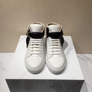 Buscemi Sneakers High Top White And Black Leather Buckle And Tassel Men
