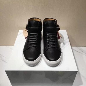 Buscemi Sneakers High Top White And Black Leather White Sole Buckle And Tassel Men