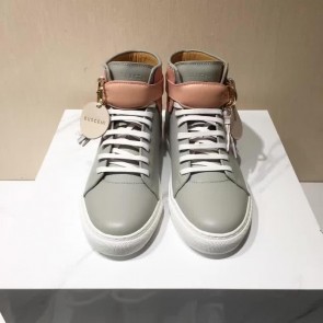 Buscemi Sneakers High Top Grey Leather White Sole Pink Belt Men