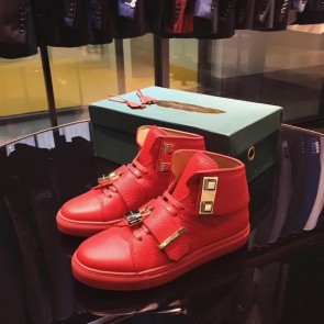 Buscemi Sneakers High Top Red Leather Gloden Lock And Belt Men