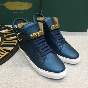 Buscemi Sneakers High Top Leather Blue Upper White Sole Men