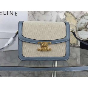 Celine Large Triomphe Bag In Textile And Natural Calfskin Blue