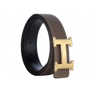 Hermes Togo Leather Wide Belt With Gold H Buckle Khaki