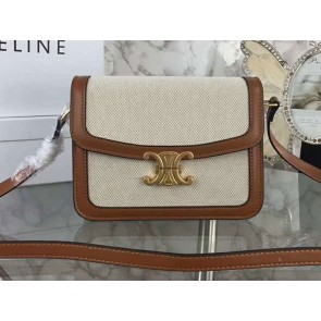 Celine Large Triomphe Bag In Textile And Natural Calfskin Brown