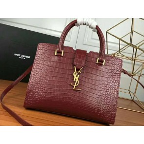 Saint Laurent Cabas Ysl Small In Smooth Leather Burgundy