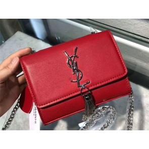 Saint Laurent Kate Chain Wallet Calfskin Leather Red