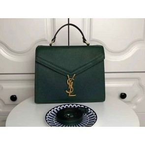 Saint Laurent Cassandra Top Handle Medium Bag In Grain Leather Green