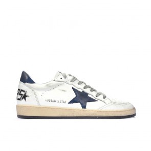 Golden Goose White Ball Star Sneakers With Blue Star