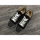 Christian Louboutin Low Top Lace-up Black Suede Silver Rivets And White Shoelace
