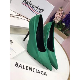 Balenciaga High-Heel Ruched Leather Pumps in Green